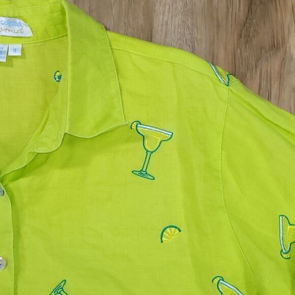 🔹️Casey Coleman Lime Embroider Margaritas Button Linen Top Medium - Picture 5 of 11